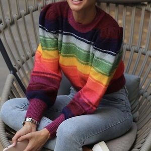 ZARA Rainbow Multi Color Sweater Puff Shoulder Medium